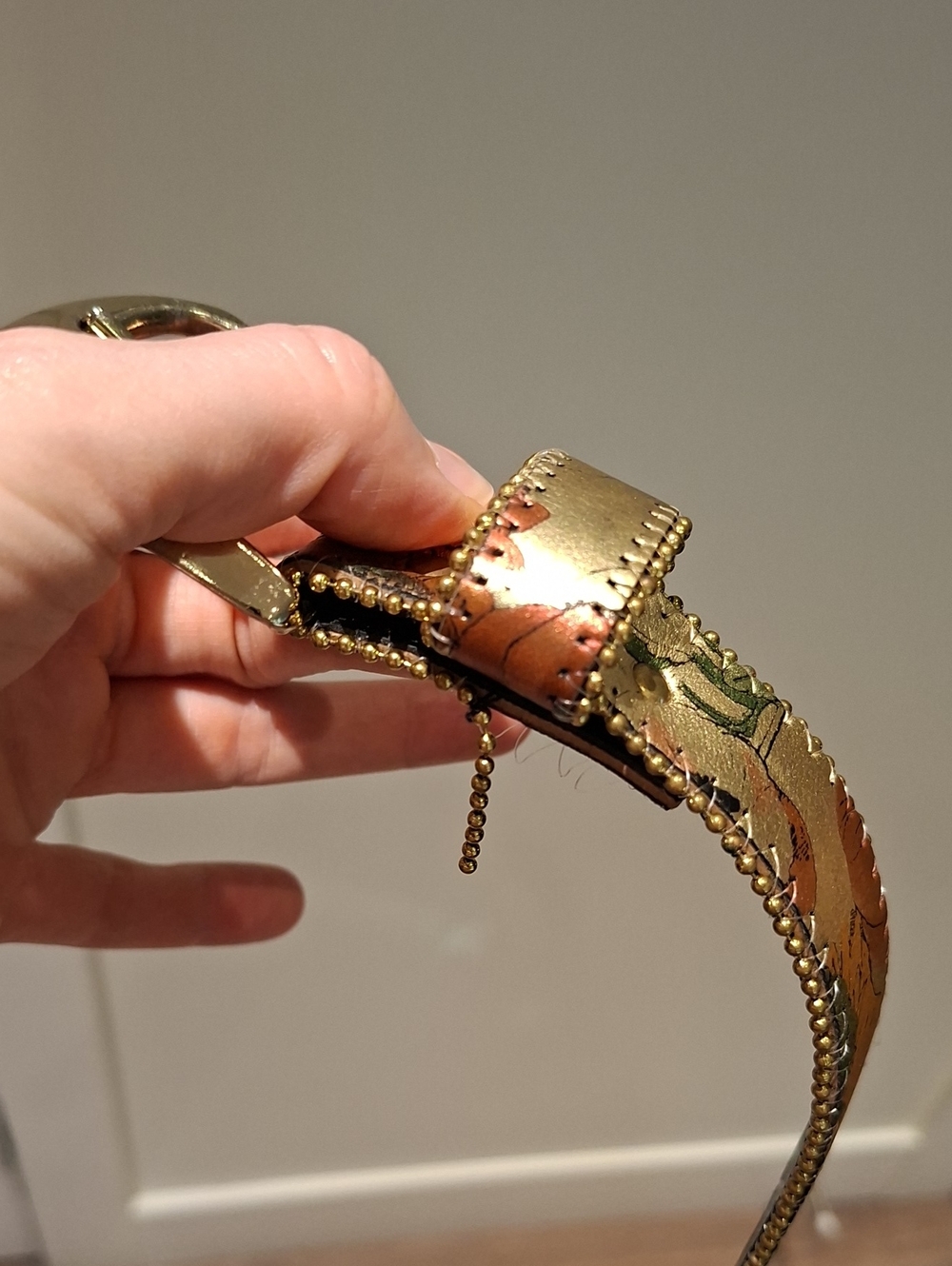 Vintage Dakota Gold & Floral Leather Belt w/ Gold Bead Accent - Picture 6 of 6